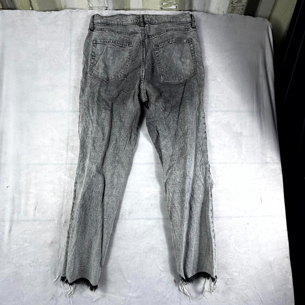 Aeropostale Mom Jeans Womens 12 Regular Gray Acid Wash Denim Distressed Raw Hem